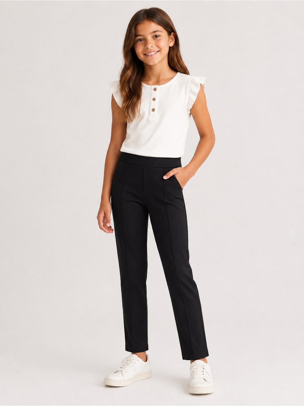 Zara Girls Black Pull On Straight Leg Pants - Size 10